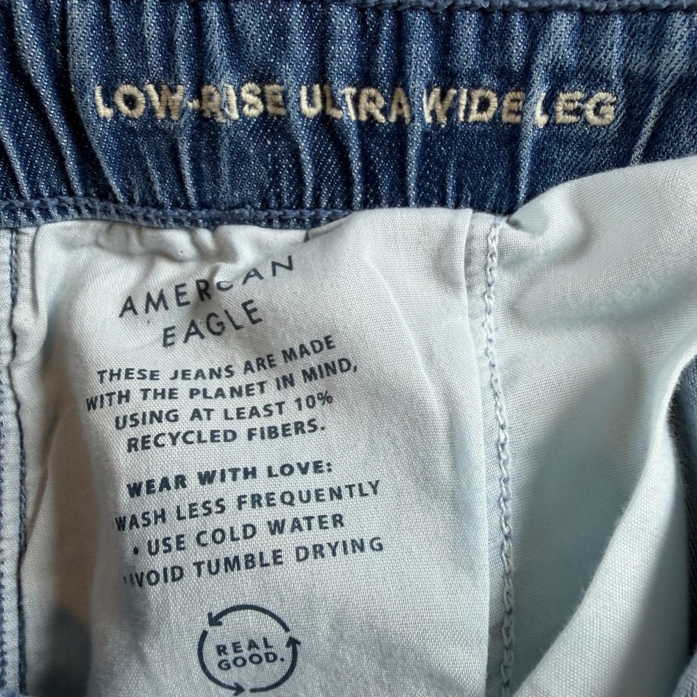 American Eagle Low Rise Ultra Wide Leg Jeans Blue Drawstring Medium Wash M - Picture 7 of 10